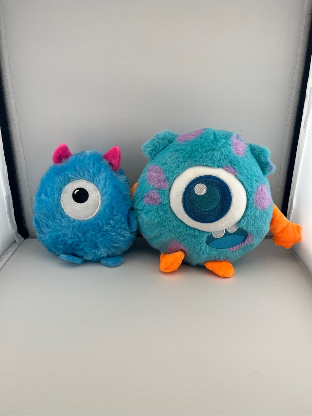 One Eye Plush Monster Toy Duo - Blue Teal Fuzzy Monsters